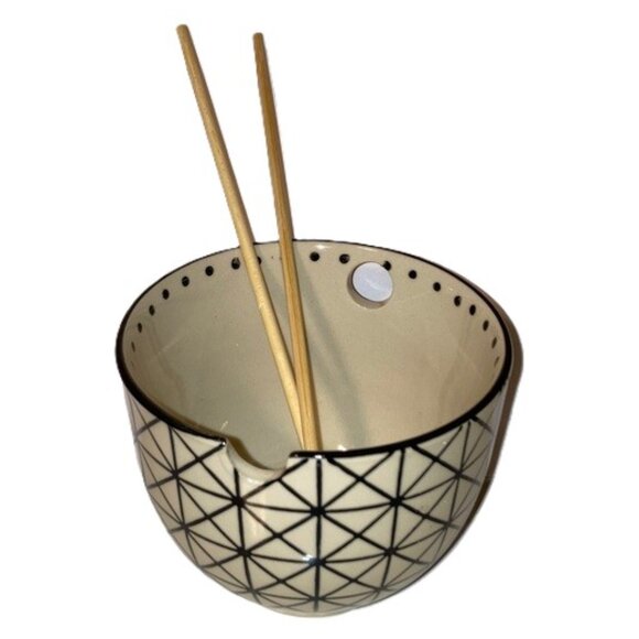 Noodle Ramen Bowl with Cutouts and Wooden Chop Sticks Geometric- Home Essentials - Picture 1 of 9